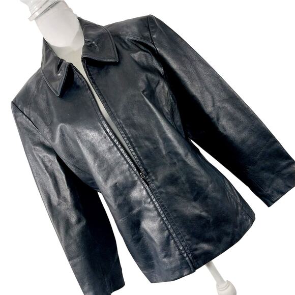 WORTHINGTON! SLEEK BLACK GENUINE LEATHER HIDDEN FRONT POCKET JACKET COAT! SZ PXL - Picture 12 of 12